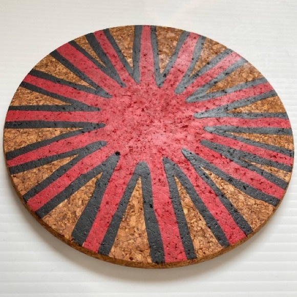 Cork Trivet Boho Bohemian Chic Hand Painted Round 7.5 inch Diameter - Picture 2 of 7